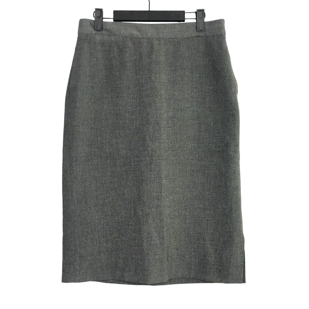 ZARA Flat Front Professional Career Lined Midi Skirt Pockets Zip Up Back 12 Grey